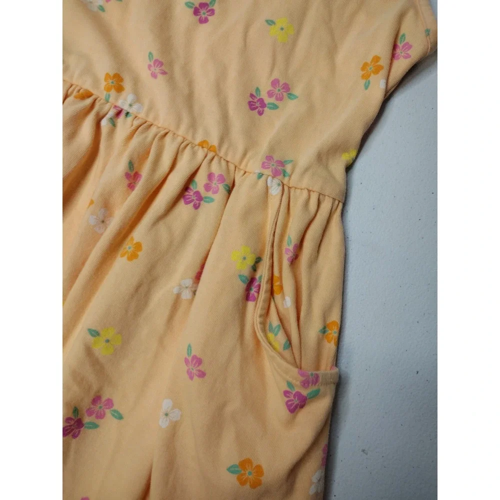 Cat & Jack Girls Peach Floral Sleeveless Pocket Dress Size S 6/7 Crew Neck